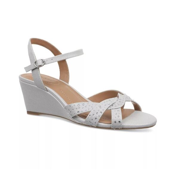 Style & Co Greyy Metallic Grey Crisscross Wedge Sandals – Size 9M - Picture 1 of 13